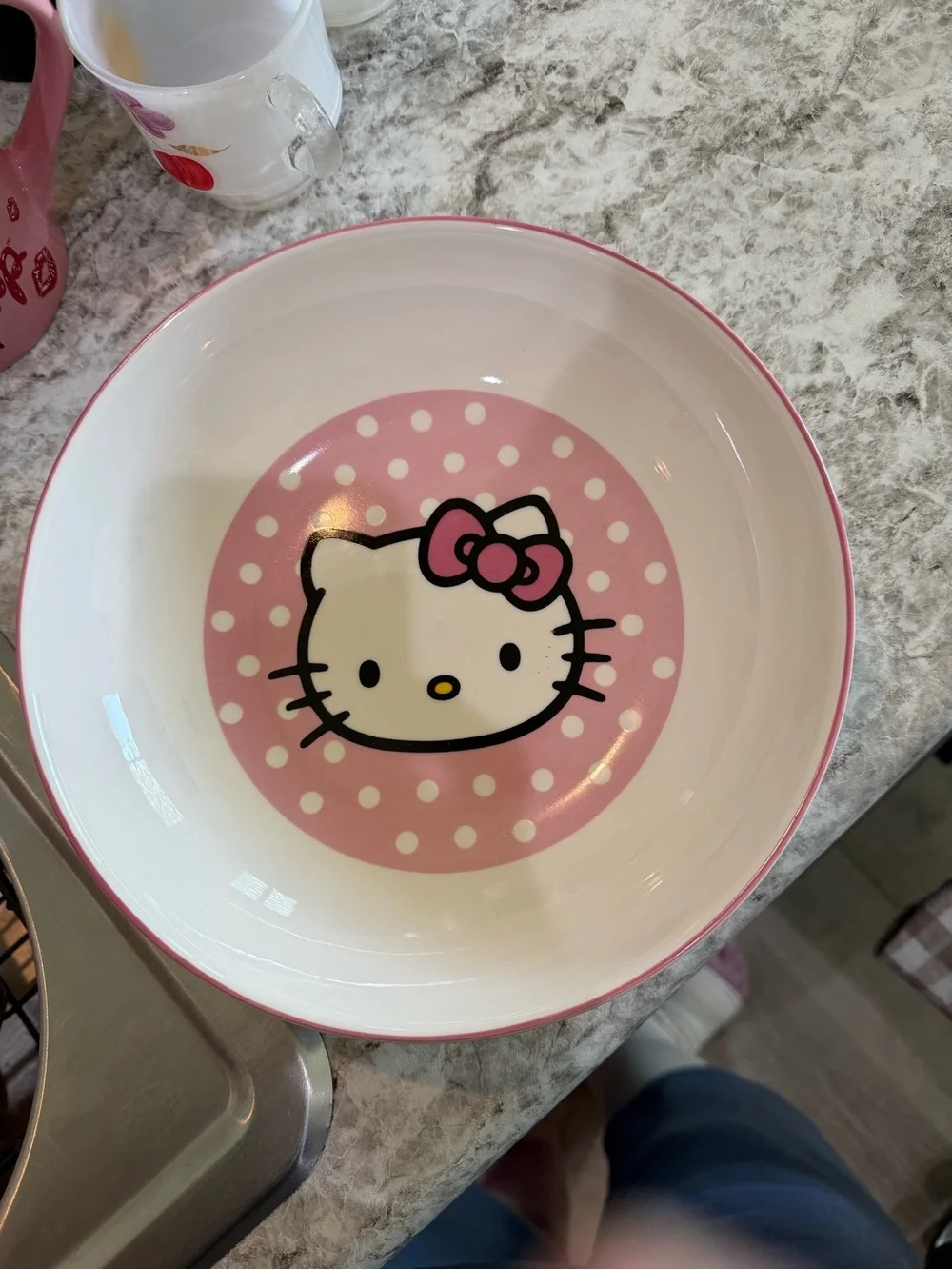 NWOT White and Pink Polka Dot Ceramic Bowl